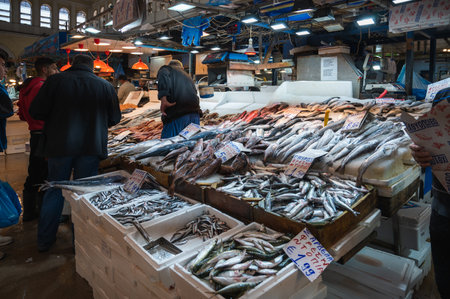 ATHENS, GREECE - MAY 14, 2022: Central Municipal Athens Market located on Afiinas street , Greeceのeditorial素材