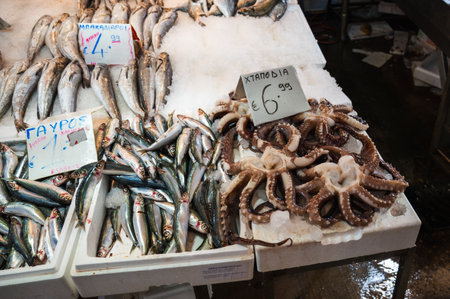 ATHENS, GREECE - MAY 14, 2022: Central Municipal Athens Market located on Afiinas street , Greece
