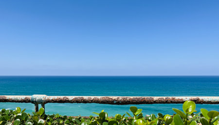 View of the sea and the skyline from the promenade in Netanya in Israel. Sunny weather.の写真素材