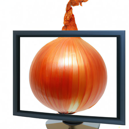 light onion on the monitor screen. 3d rendering. white background.の写真素材