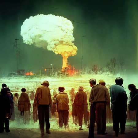 People die in a nuclear explosion. The concept of nuclear war. Illustration.の写真素材