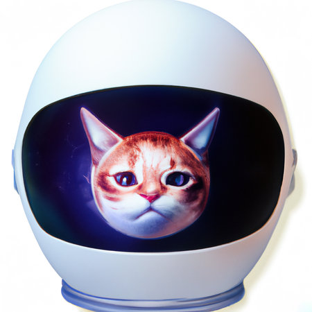 A cat in a spacesuit in open space against the background of stars and planets. space conquest.の写真素材
