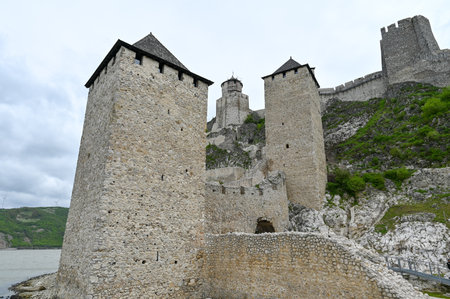 GOLUBAC, SERBIA - April 23, 2023: Golubac Fortress - medieval fortified town on the south side of the Danube River, Serbiaのeditorial素材
