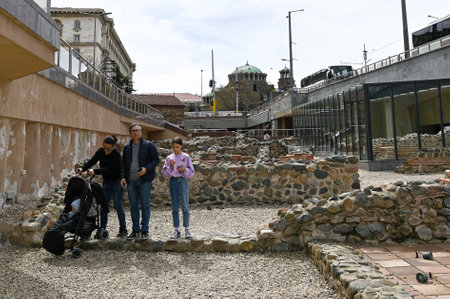SOFIA, BULGARIA- April 15, 2023: 2023: Banya Bashi Mosque and ruins of ancient Serdica in Sofia, Bulgaria. High quality photoのeditorial素材
