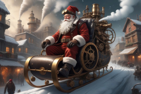 Santa Claus in steampunk style. Christmas. New Year 2023. High quality illustrationの素材