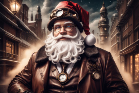 Santa Claus in steampunk style. Christmas. New Year 2023. High quality illustrationの素材
