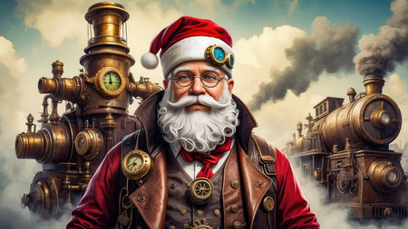 Santa Claus in steampunk style. Christmas. New Year 2023. High quality illustrationの素材