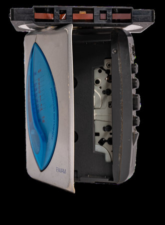 Old silver cassette player. Used. Isolated on transparent background. High quality photoの写真素材