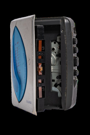 Old silver cassette player. Used. Isolated on transparent background. High quality photoの写真素材