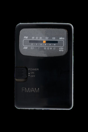 Old small FM AM radio black on transparent background. Vintage. High quality photoの写真素材