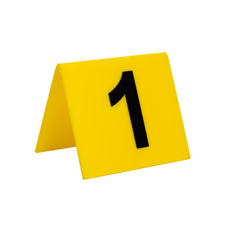 Crime scene investigation. Yellow evidence identification marker on transparent background number 1. High quality photoの写真素材