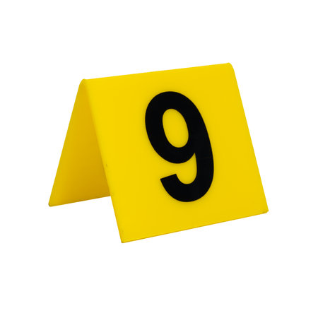 Crime scene investigation. Yellow evidence identification marker on transparent background number 9. High quality photoの写真素材