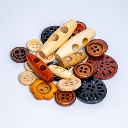 designer handmade wooden buttons for clothes for sewing and crafts. High quality photoの写真素材