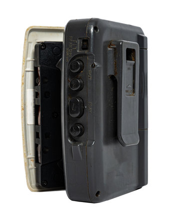 Old silver cassette player. Used. isolated on white background. High quality photoの写真素材