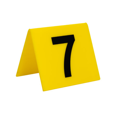 Crime scene investigation. Yellow evidence identification marker on transparent background number 7. High quality photoの写真素材