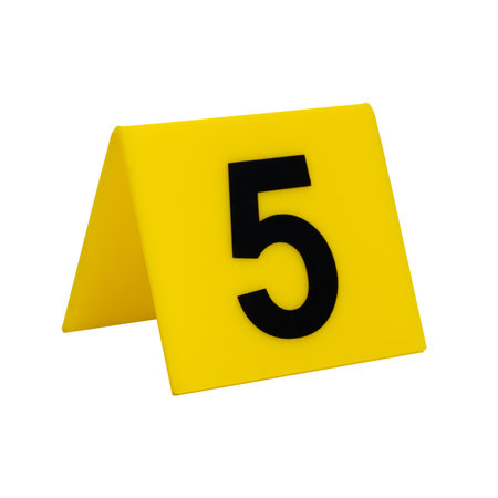 Crime scene investigation. Yellow evidence identification marker on transparent background number 5. High quality photoの写真素材
