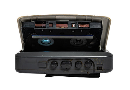 Old silver cassette player. Used. isolated on white background. High quality photoの写真素材