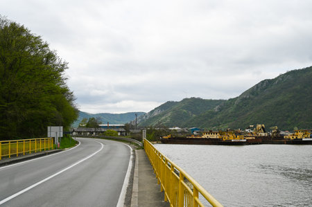 Ships and Barges at Danube River Port in Smederevo Serbia. High quality photoの写真素材