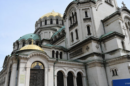 Cathedral of St. Alexander Nevsky in the center of Sofia, the capital of Bulgaria with colorful clouds. close-upの写真素材