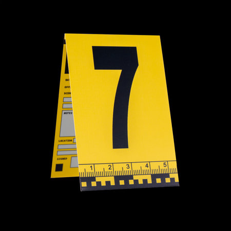 Marker of Crime Scene, Number 7 on a black background. High quality photoの写真素材