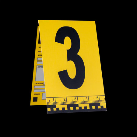 Marker of Crime Scene, Number 3 on a black background. High quality photoの写真素材