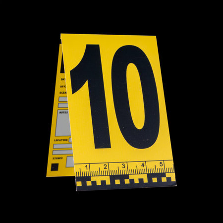 Marker of Crime Scene, Number 10 on a black background. High quality photoの写真素材