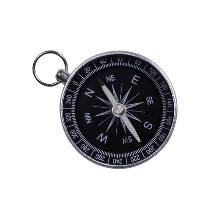 Classic round compass in metal case top view on transparent background. High quality photo