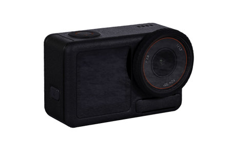 black action camera front view on transparent background. High quality photoの写真素材
