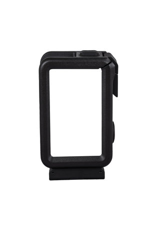 black action camera in protective case on transparent background. High quality photo