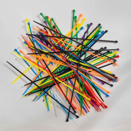 Multicolored nylon cable ties on white background. High quality photoの写真素材