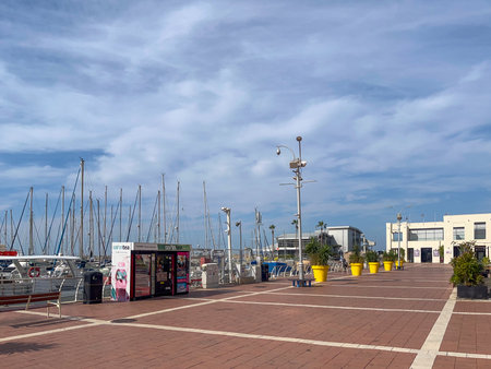 Herzliya Israel November 17, 2025. Yacht Marina. View of the marina from the sea. Beautiful sailing boats. Yachting in Israel. High quality photoのeditorial素材