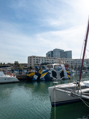 Herzliya Israel November 17, 2025. Yacht Marina. View of the marina from the sea. Beautiful sailing boats. Yachting in Israel. High quality photoのeditorial素材
