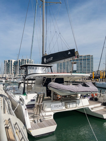 Herzliya Israel November 17, 2025. Yacht Marina. View of the marina from the sea. Beautiful sailing boats. Yachting in Israel. High quality photoのeditorial素材