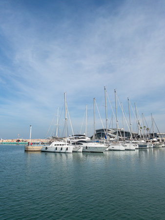 Herzliya Israel November 17, 2025. Yacht Marina. View of the marina from the sea. Beautiful sailing boats. Yachting in Israel. High quality photoのeditorial素材