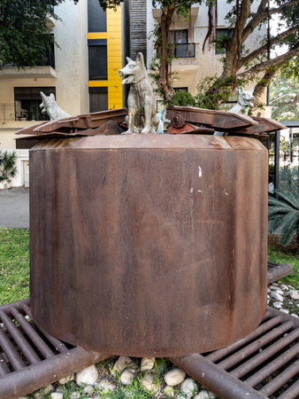 Tel Aviv, Israel: Well and Four Dogs outdoor sculpture by Yaacov Dorchin, November 21 2025. High quality photoのeditorial素材