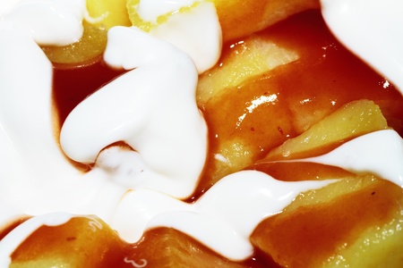 potatoes with hot sauce and mayonnaise typical Spanish dishの写真素材