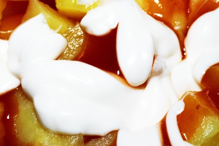 potatoes with hot sauce and mayonnaise typical Spanish dishの写真素材