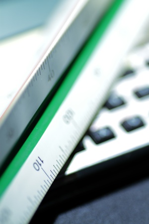 Typical objects of engineering desk calculator scalerの写真素材