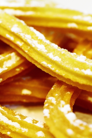 Typical breakfast of churros with accompanimentの写真素材