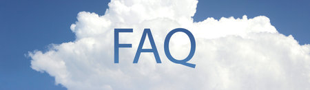 FAQ abbreviation on a sky blue wide background with white cumulus clouds.の写真素材