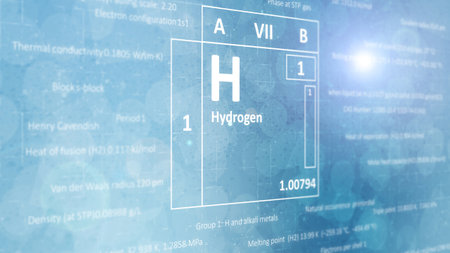 Elemental hydrogen concept from the periodic table of chemical elements. light blue background.の写真素材