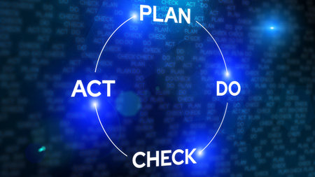 PDCA loop. business circle concept blue screen designの写真素材