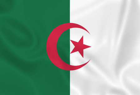 Illustration waving state flag of Algeriaの写真素材