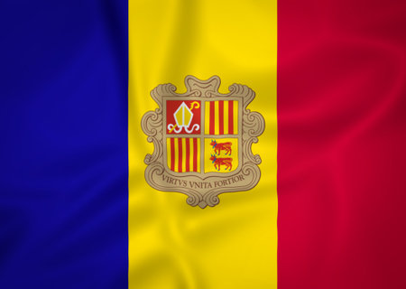 Illustration waving state flag of Andorraの写真素材