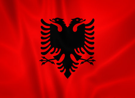 Illustration waving state flag of Albaniaの写真素材