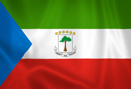 Illustration waving state flag of Equatorial Guineaの写真素材