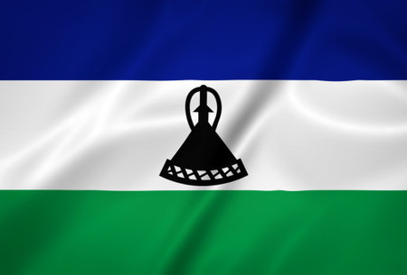 Illustration waving state flag of Lesothoの写真素材