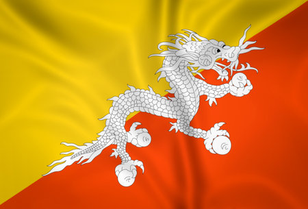 Illustration waving state flag of Bhutanの写真素材