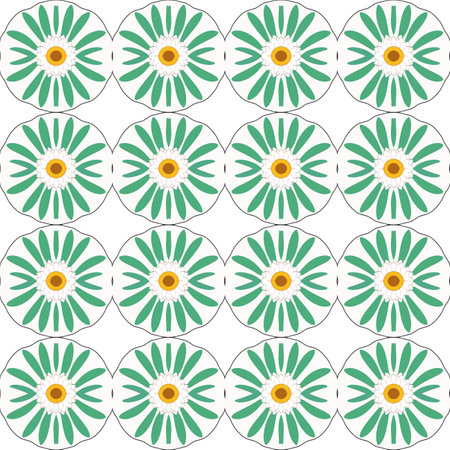 Green and orange sarah-inspired art nouveau pattern with irregularly shaped mosaic tiles and white floral background, perfect for luxurious prints and calming home decor.のイラスト素材
