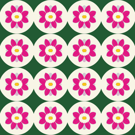 Minimalist, pink and white floral pattern with stylized roses on green background, inspired by the regency era, suitable for stationery and curtains.のイラスト素材